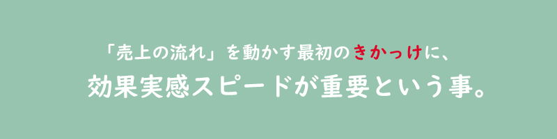 「売上の流れ」を動かす最初のきかっけに、効果実感スピードが重要という事。